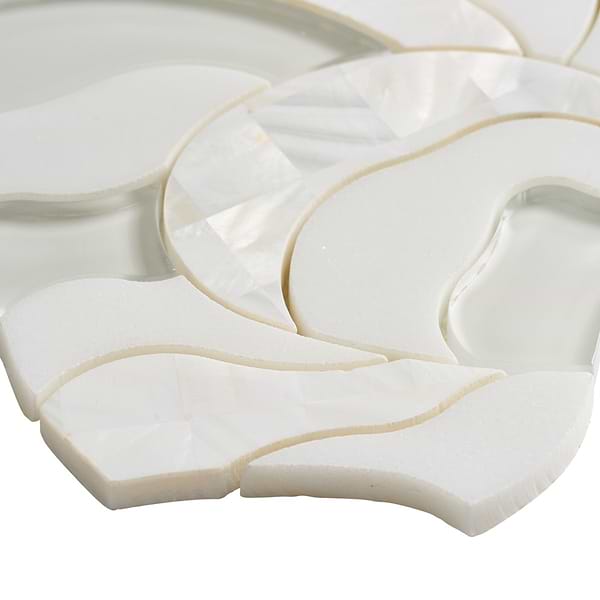 Iris Bianca Pearl White Polished Marble Pearl and Glass Waterjet Mosaic Tile