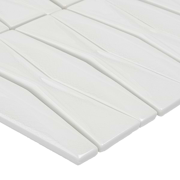 Nabi Harlequin Glacier White 2x8 Glossy Glass Mosaic Tile