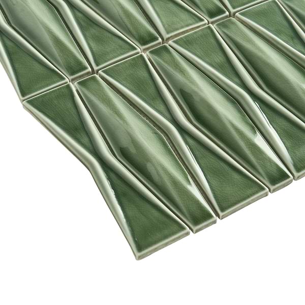 Nabi Harlequin Fern Green 2x8 Crackled Glossy Glass Mosaic Tile