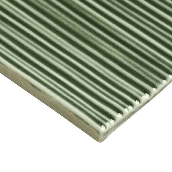 Nabi Subway Fern Green 4.5x9 Fluted Ridged Crackled Glossy Glass Tile
