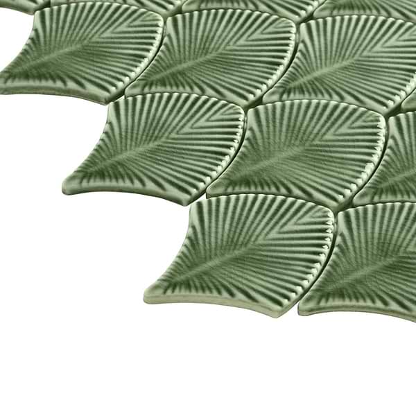 Nabi Fish Scale Fern Green 3x4"  Crackled Glossy Glass Mosaic Tile