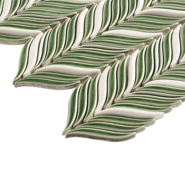 Nabi Alula Fern Green Chevron Crackled Glossy Glass Mosaic Tile