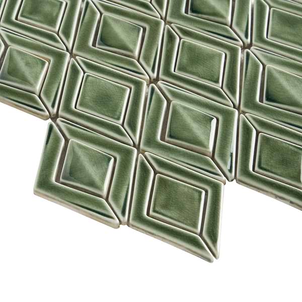 Nabi Jewel Fern Green 3D Crackled Glossy Glass Mosaic Tile