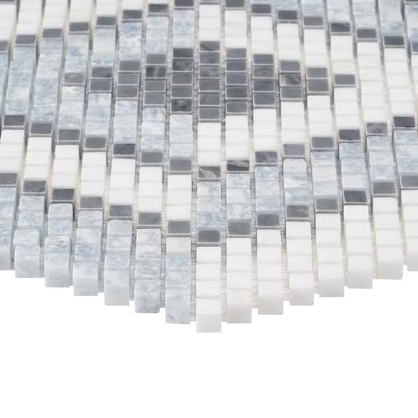 Uma Blue and White Polished Marble Micro Mosaic Tile