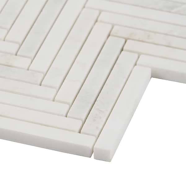 Alaska White 1/2"x4" Herringbone Polished Marble Mosaic Tile