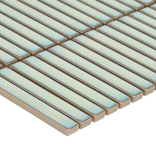 Kai Mint Green 1x4" Tri-Stacked Glossy Porcelain Mosaic Tile