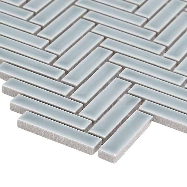 Kai Sky Blue 1x2" Herringbone Glossy Porcelain Mosaic Tile