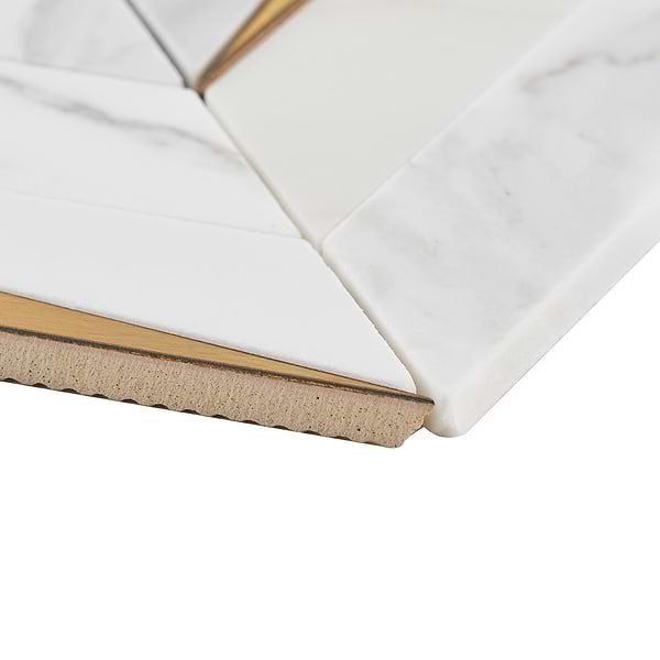 Vara Calacatta Polished Marble and Brass Mosaic Tile