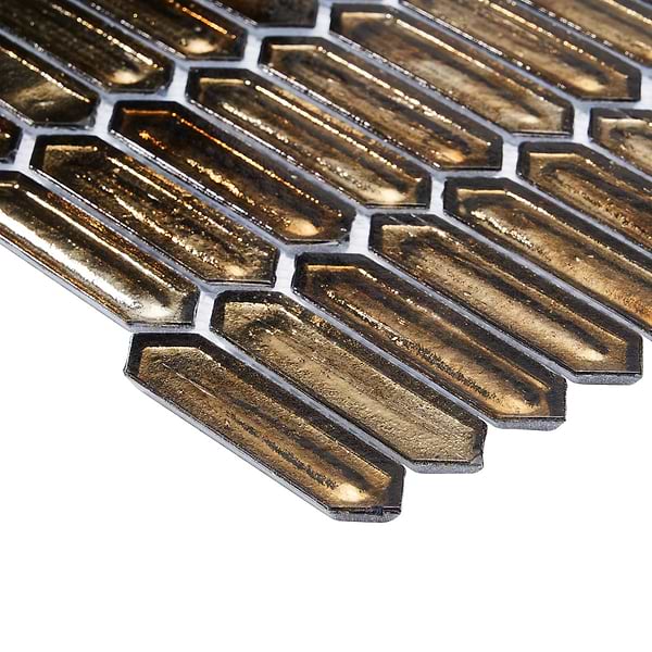 Komorebi Picket Canal Golden Brown 1x3 Polished Glass Mosaic Tile