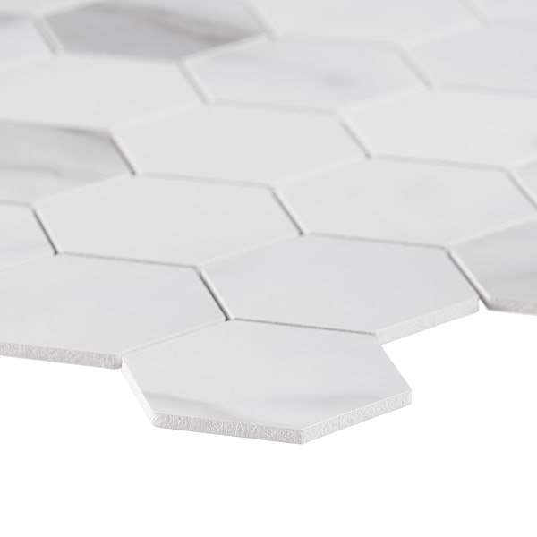 Calacatta White 2" Hexagon Peel & Stick Self Adhesive Marble Look Matte Mosaic Wall Tile