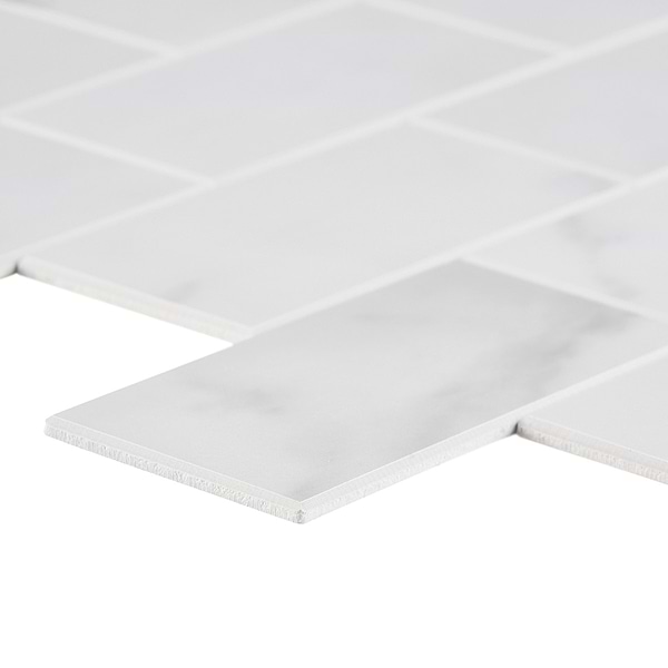 Calacatta LPS White 2x4 Brick Solid Core Peel & Stick Self Adhesive Marble Look Matte Tile