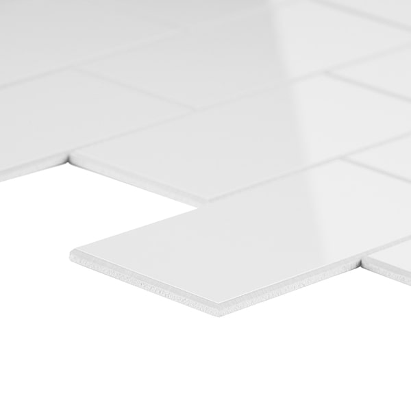 Pure White LPS 2x4 Brick Solid Core Peel & Stick Self Adhesive Polished Tile
