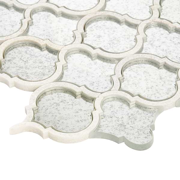 Veranda Lunar Light Antique Mirror Polished Mosaic Tile with Quartz Accents