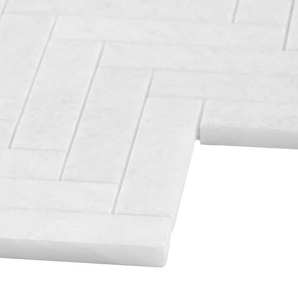 Snow White 1x4 Herringbone Honed Marble Mosaic