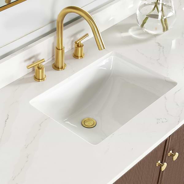 Florencia Brown Oak 60" Single Vanity with Pacific White Quartz Top