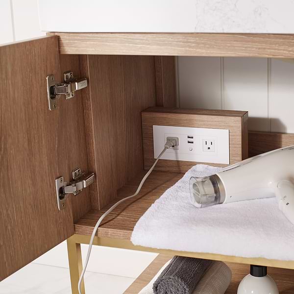 Ithica White Oak 36" Single Vanity and Gold Hardware with Atlantic Stone Top