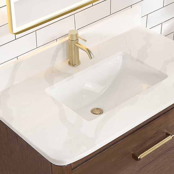 Riven Brown Oak 36" Single Vanity with Pacific White Quartz Top