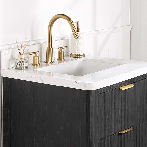 Solara Black Oak 24" Single Vanity with Bianco White Stone Top
