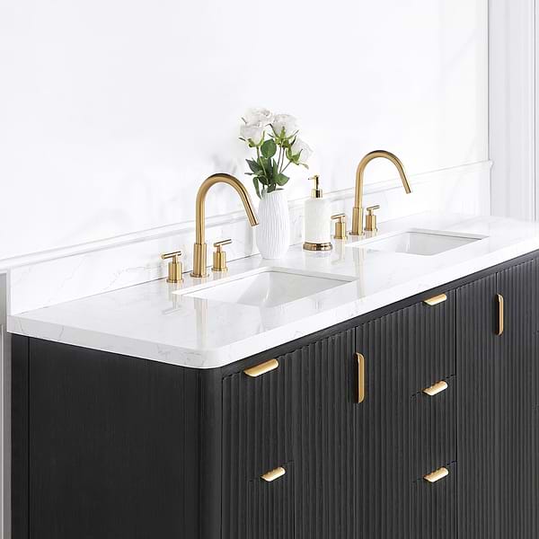 Solara Black Oak 84" Double Vanity with Bianco White Stone Top