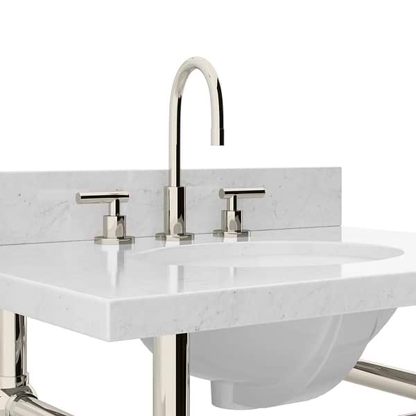 Pierce Polished Nickel 30" Single Console with Oval Sink and Carrara Marble Top