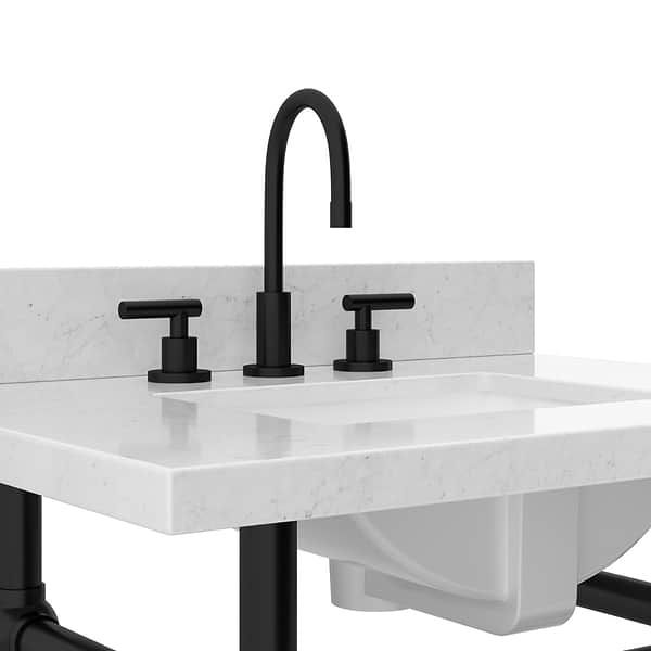 Pierce Matte Black 30" Single Console with Rectangle Sink and Carrara Marble Top
