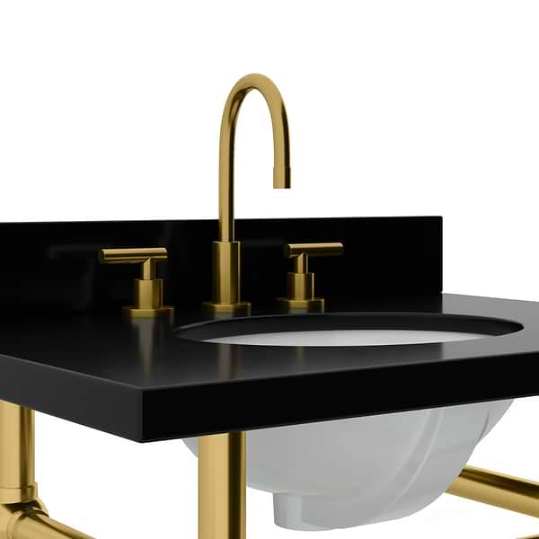 Pierce Brushed Brass 30" Single Console with Oval Sink and Black Granite Top