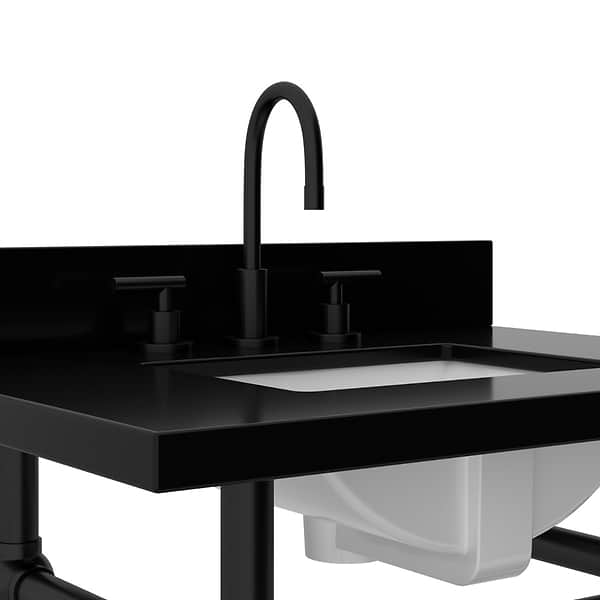 Pierce Matte Black 30" Single Console with Rectangle Sink and Black Granite Top