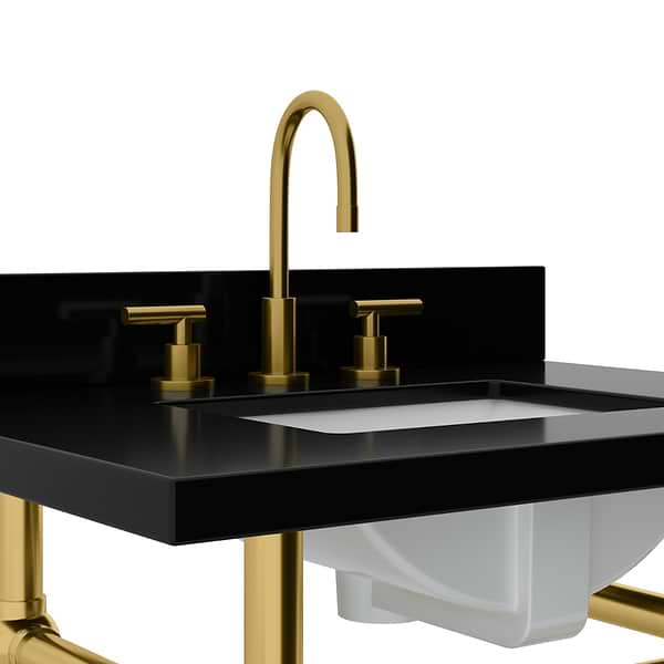 Pierce Brushed Brass 30" Single Console with Rectangle Sink and Black Granite Top
