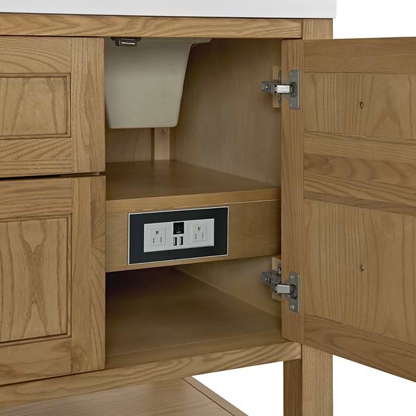 James Martin Vanities Breckenridge Light Natural Oak 60" Double Vanity with White Zeus Quartz Top and Backsplash