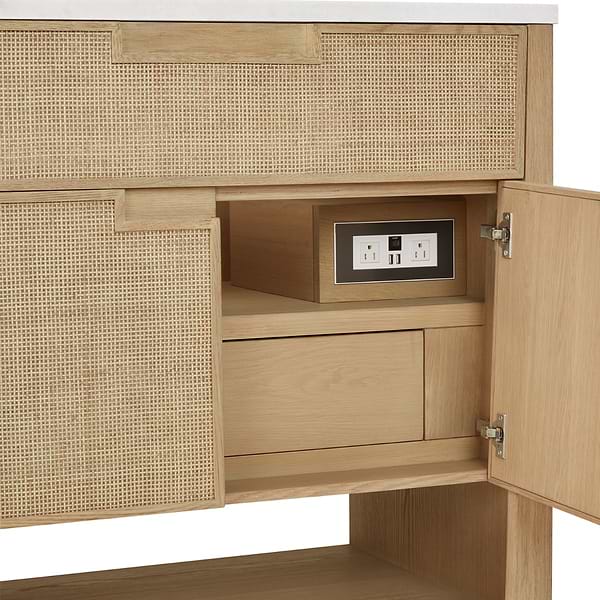 James Martin Vanities Solene Seaside Oak 36" Single Vanity with White Zeus Quartz Top