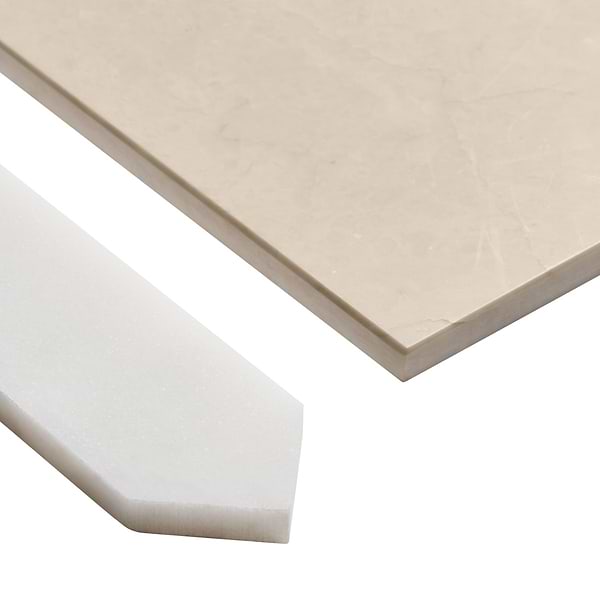 Prezzo Crema Ella 12x12 Square and Ayfon White 2x12 Picket Honed Marble Tile