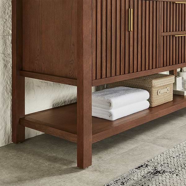 Valera Brown Oak 60" Double Vanity with White Grain Composite Stone Top