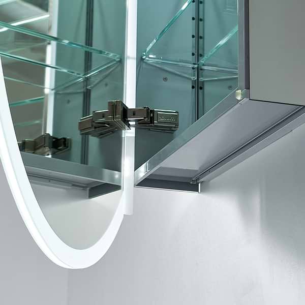 Radium Silver 24x36" Oval Recessed or Wall Mounted Left-Hand LED Medicine Cabinet with Mirror in Silver, View 4, open zoomed image