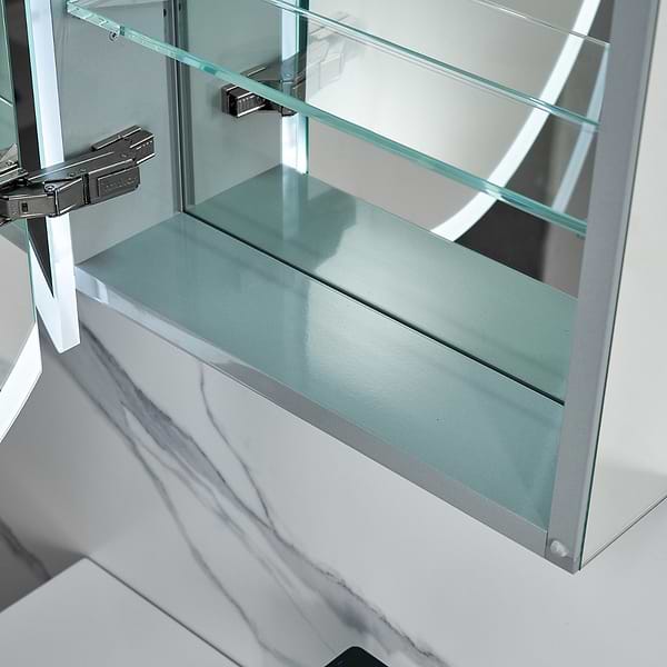 Radium Silver 24x36" Oval Recessed or Wall Mounted Right-Hand LED Medicine Cabinet with Mirror in Silver, View 4, open zoomed image