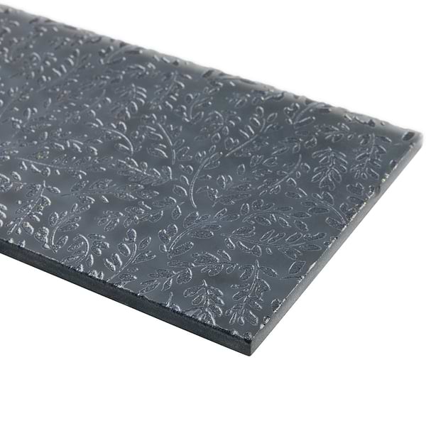 Sonya Flowers Midnight Gray 6x16 Frosted Glass Tile