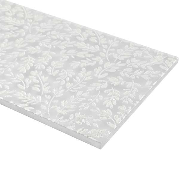 Sonya Flowers Pearl White 6x16 Frosted Glass Tile