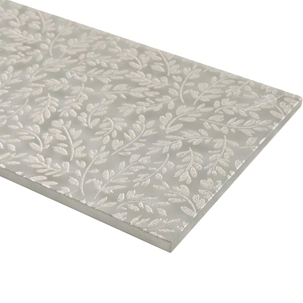 Sonya Flowers Sterling Gray and Silver 6x16 Frosted Glass Tile
