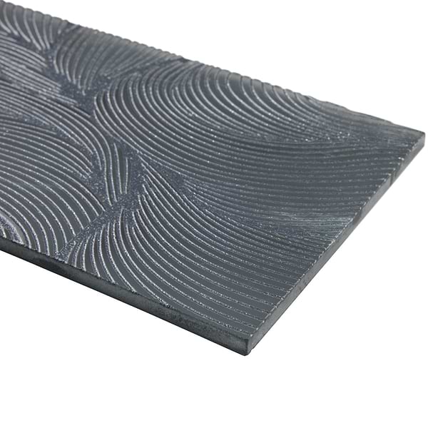 Sonya Waves Midnight Gray 6x16 Frosted Glass Tile