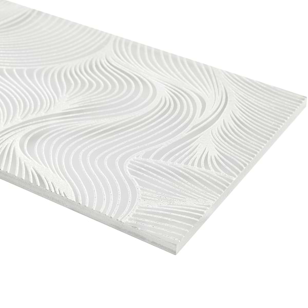 Sonya Waves Pearl White 6x16 Frosted Glass Tile