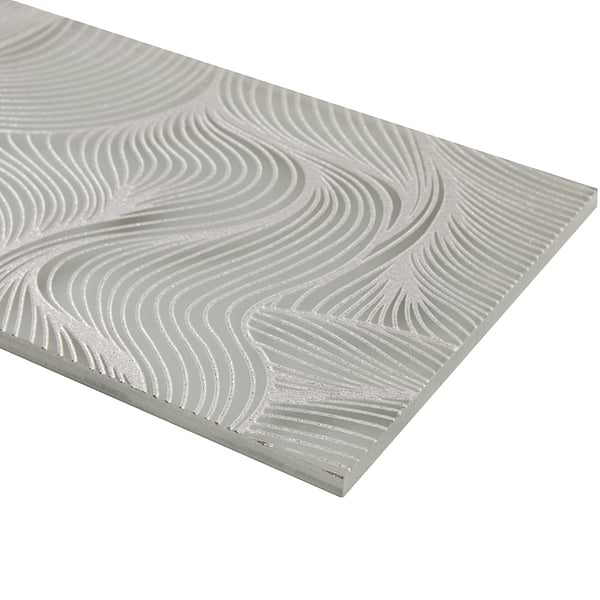 Sonya Waves Sterling Gray and Silver 6x16 Frosted Glass Tile