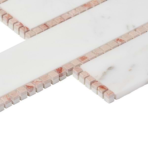 New Palm Beach by Krista Watterworth Brick White Rose 3x12" Polished Marble Mosaic