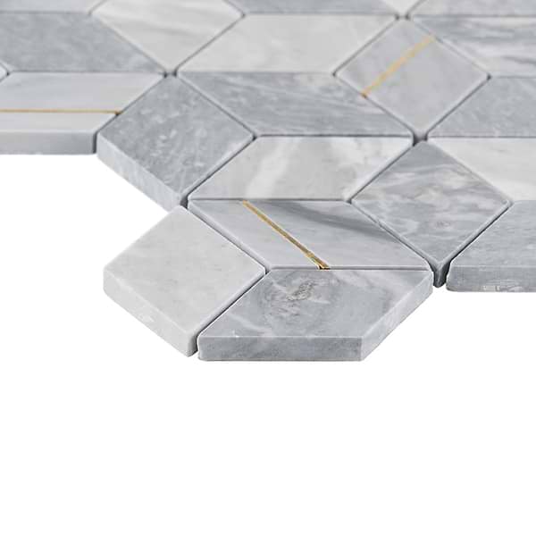 Morgana Bardiglio Polished Marble and Brass Mosaic Tile