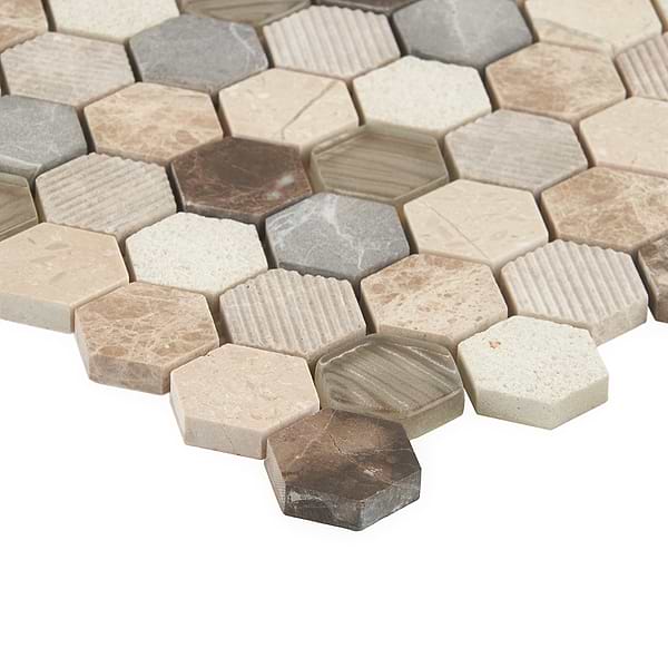 Esker Windrift Hexagon Marble and Glass Tile
