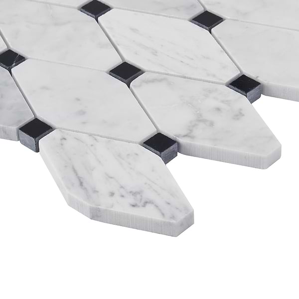 Octave White Carrara With Black Dot Marble 2x4 Polished Mosaic Tile