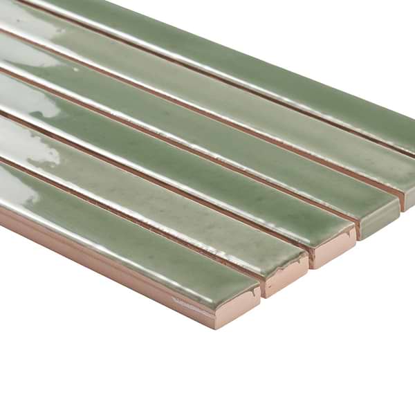Kanbina Apple Green 5x18 Glossy Ceramic Mosaic Tile
