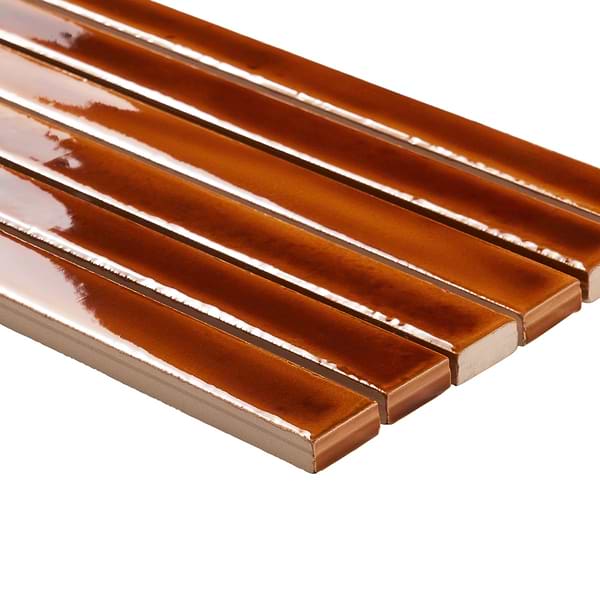 Kanbina Honey Brown 5x18 Crackled Glossy Ceramic Mosaic Tile