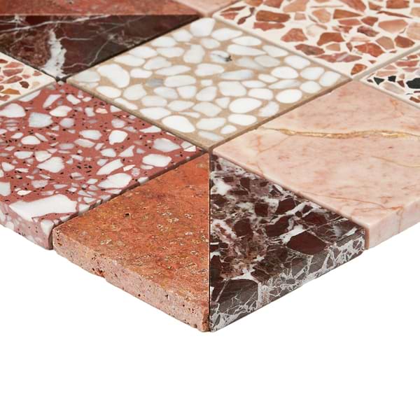 Elizabeth Sutton Artem Cardinal Terracotta Red 3x3 Polished & Honed Marble and Terrazzo Mosaic Tile
