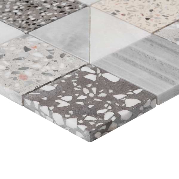 Elizabeth Sutton Artem Dove Gray 3x3 Polished & Honed Marble and Terrazzo Mosaic Tile