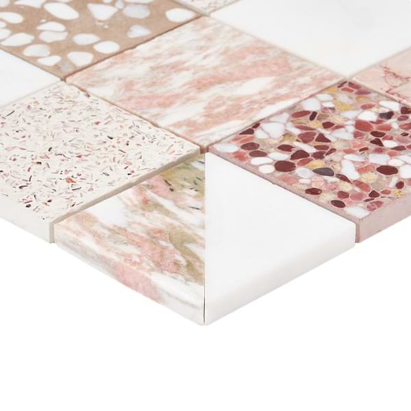 Elizabeth Sutton Artem Flamingo Terracotta Pink 3x3 Polished & Honed Marble and Terrazzo Mosaic Tile