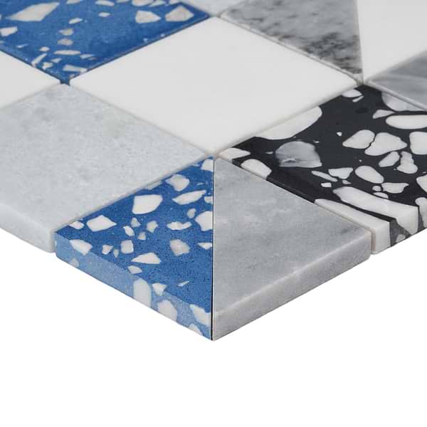 Elizabeth Sutton Artem Steller Blue 3x3 Polished & Honed Marble and Terrazzo Mosaic Tile